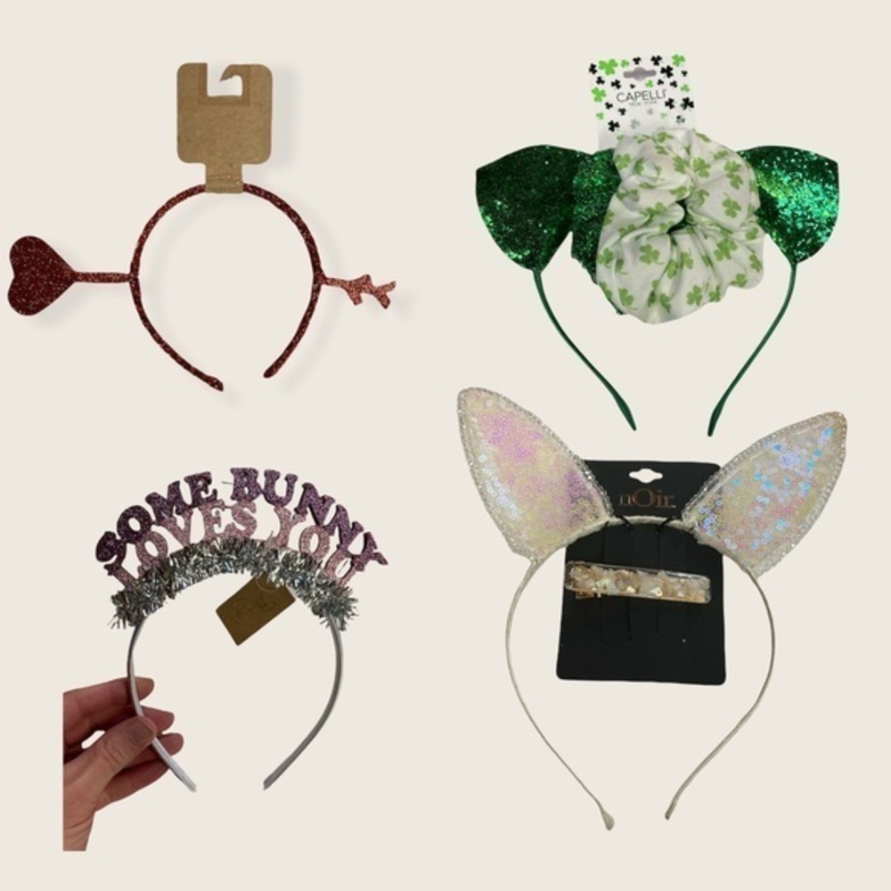 4 Pack Holiday Headband Bundle: St. Patrick, Valentine’s, Easter w/ Scrunchies